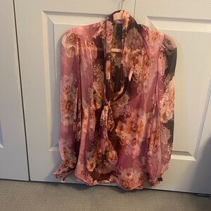 Johnny Was Floral Sheer Blouse - Pink and Brown
